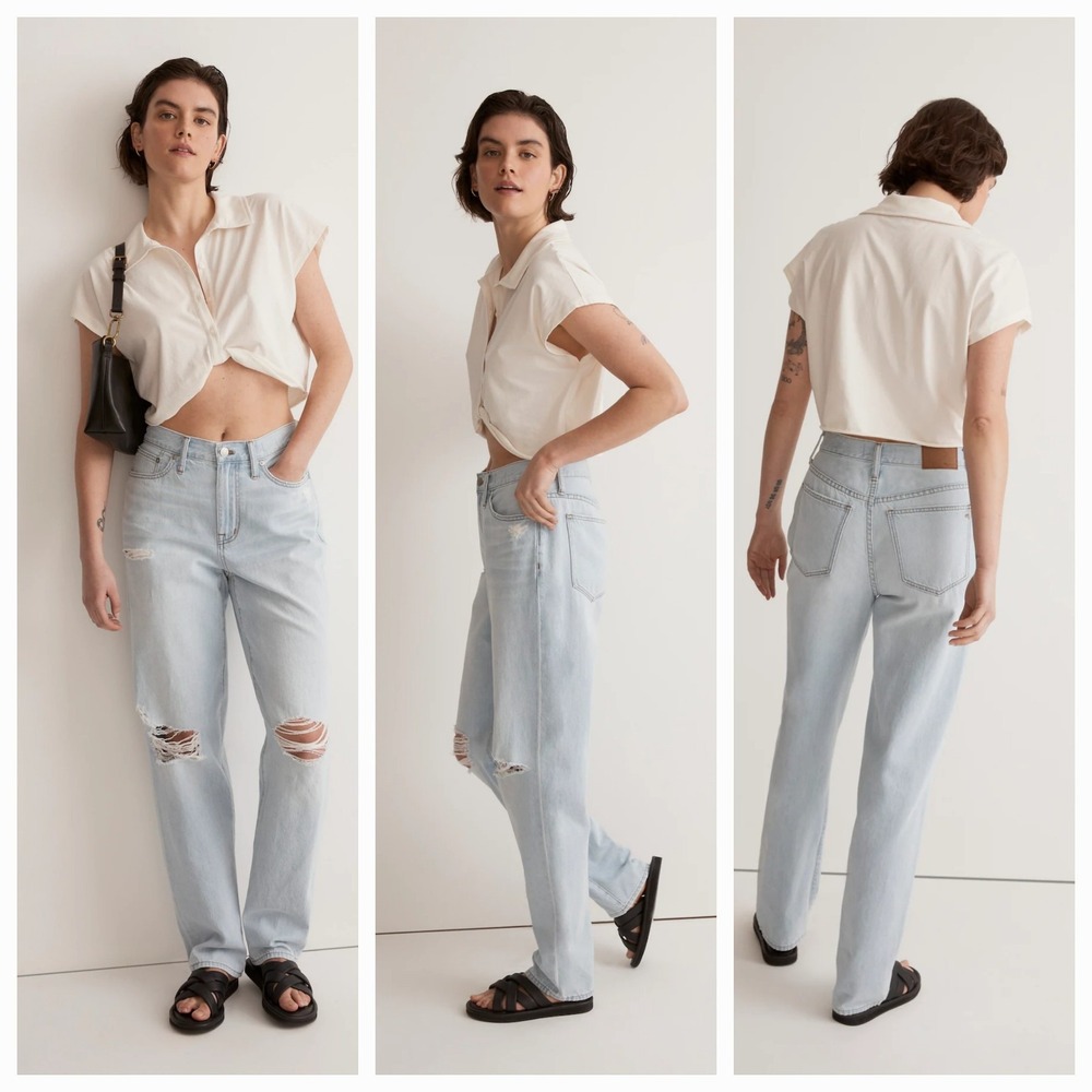 Madewell The Slouchy Boyjean in‎ Wrightlane Wash Blue Women's Size 26 Distressed